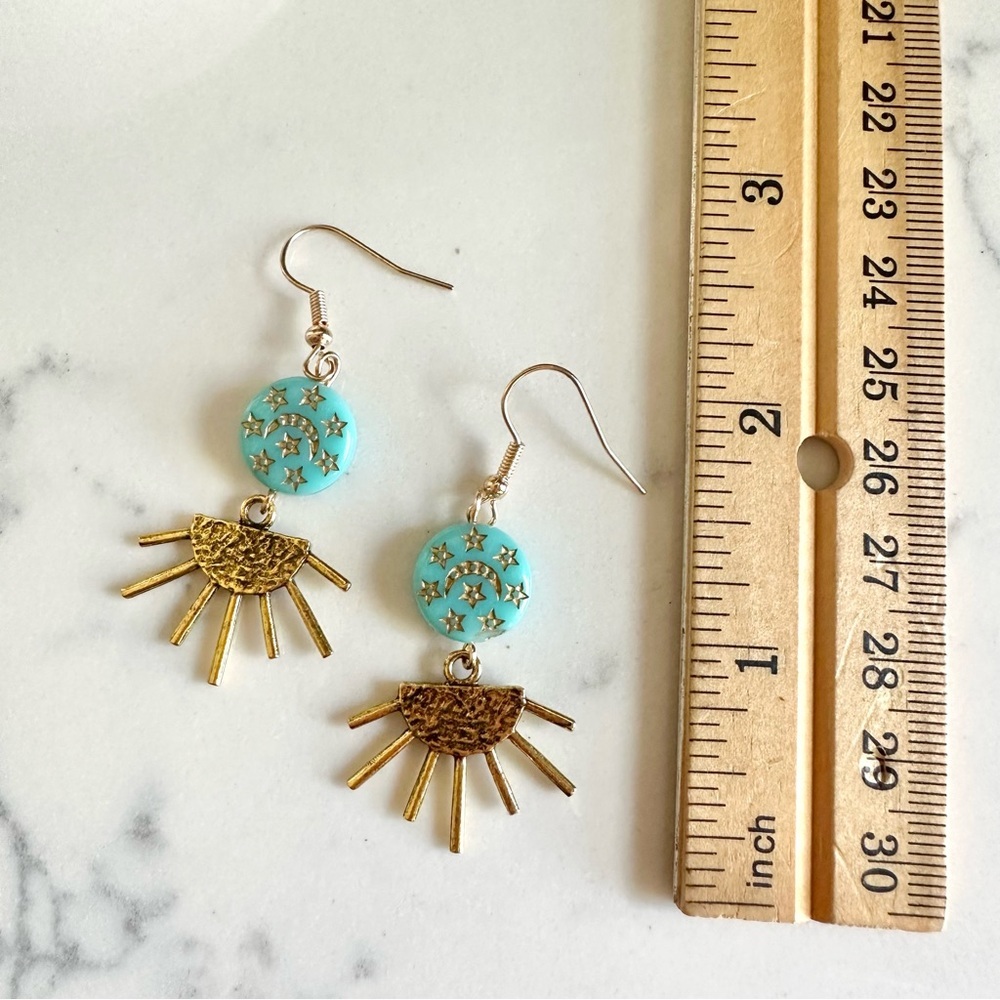 2/$30🌵 Gold Sun Turquoise Stone Crescent Moon Stars Earrings Bohemian Gift NEW - Picture 7 of 9